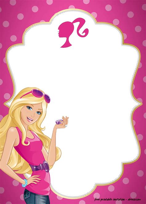 FREE Polkadot Pink Barbie Invitation Templates - Drevio : Free And ...