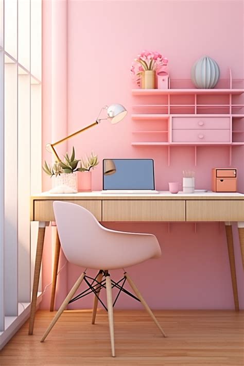 A Pink Home Office With Desk And Chair Background Wallpaper Image For Free Download - Pngtree