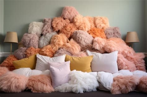 Premium AI Image | Fluffy pillows perfectly arranged on a bed