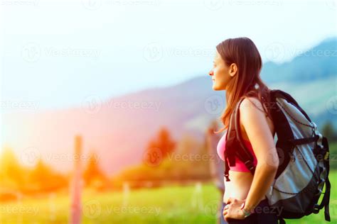 Hiker girl on the mountain 16395219 Stock Photo at Vecteezy