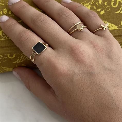 Gold and black stone ring Set Ring set of 4 Gold... - Depop