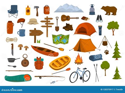 Camping Hiking Gear and Supplies Graphics Stock Vector - Illustration ...