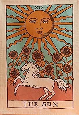 Amazon.com: Tarot Flag Tapestry - The Sun, The Moon and The Star - Bohemian Cotton Printed Hand ...