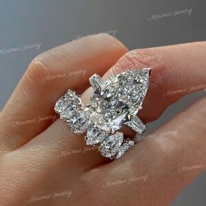 9 CT Three Stone Moissanite Pear Shaped Engagement Ring Set,celebrity Style,baguette&big Large ...