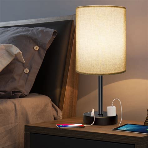 LED Bulb USB Table Lamp,Bedside Touch Control Desk Lamp w/3 USB Charging Ports Station & 2 AC ...