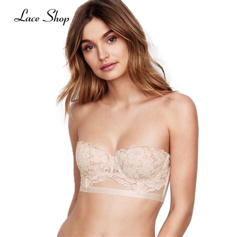 Laceshop Solid White Women Lace Bra Solid White Sexy Back Closure Strapless Bralettes Cut Out ...