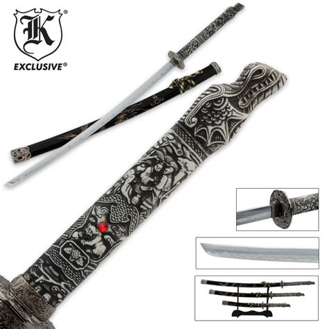 3 Pc. Dragon Conqueror Samurai Sword Set & Display Stand | BUDK.com - Knives & Swords At The ...