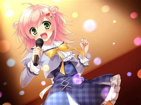 Anime character woman holding microphone singing illustration HD ...