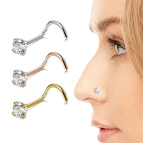 Diamant Nasenstecker 14K Nostril Schraubpiercing echter | Etsy