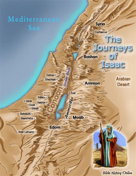 Map of The Journeys of Isaac (Bible History Online) - Bible History