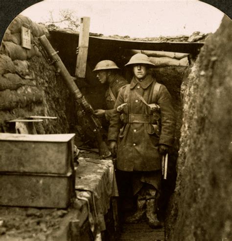Two British soldiers in a trench somewhere in the...