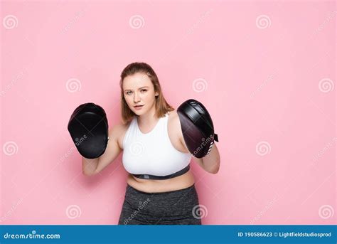 Concentrated Overweight Girl Exercising with Boxing Stock Image - Image of workout, beauty ...