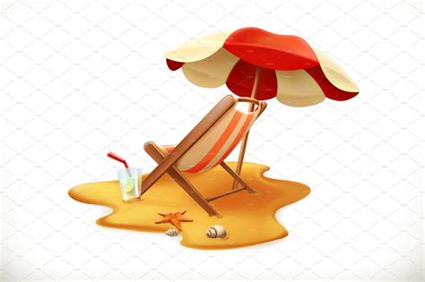 Beach umbrella, lounge chair, vector | Beach umbrella, Art chair ...