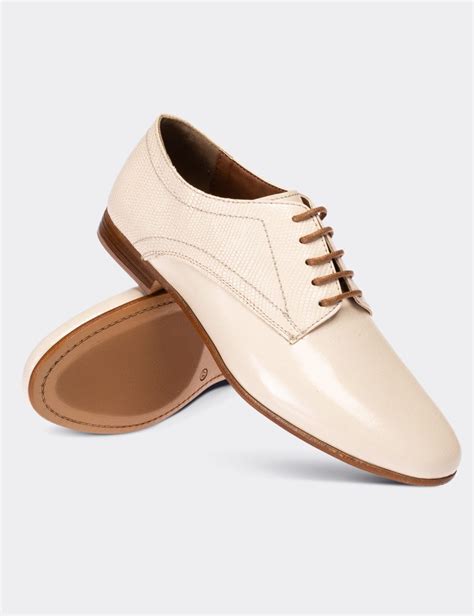 Beige Calfskin Leather Lace-up Shoes - Deery