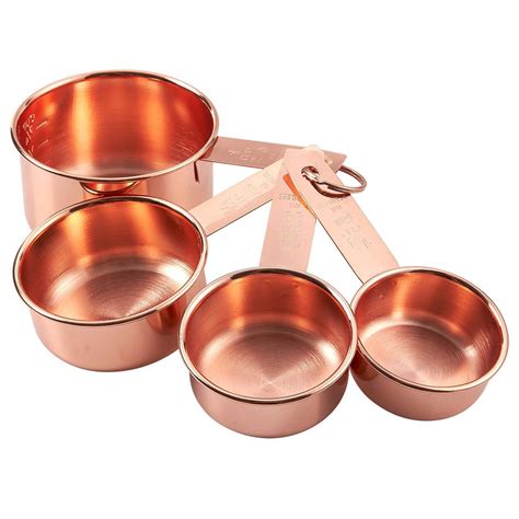 4-Piece Set of Stainless Steel Measuring Cup Set - Copper-Plated Metal Measuring Cups, Precision ...