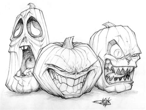 42828-Jack-O-Lantern-Trio-Drawing.jpg (900×682) | Drawings, Sketches, Graffiti art