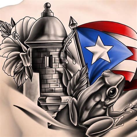 Puerto Rico Themed Chestpiece Tattoo