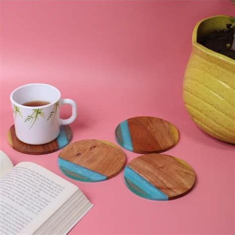 Acacia & Epoxy Wood Table Coasters (the Brown Ocean), Beverage Coasters, मेज कोस्टर - Loose ...