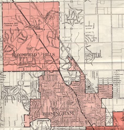 1954 Map of Bloomfield Hills and Birmingham | Map, Bloomfield hills ...