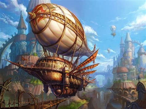 art by Yan Can | Steampunk airship, Steampunk ship, Fantasy landscape