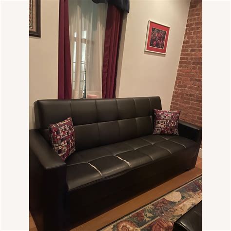 Black Faux Leather Sleeper Couch - AptDeco