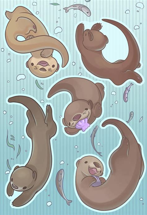 Falling Animals - Otter Sticker Set | Animal drawings, Otter art, Otters