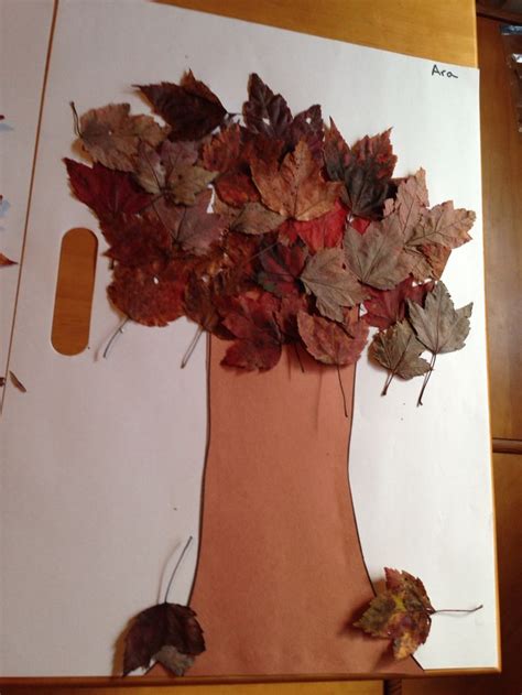 Fun fall leaves art project. All you need is a large easel paper, brown construction paper, fall ...