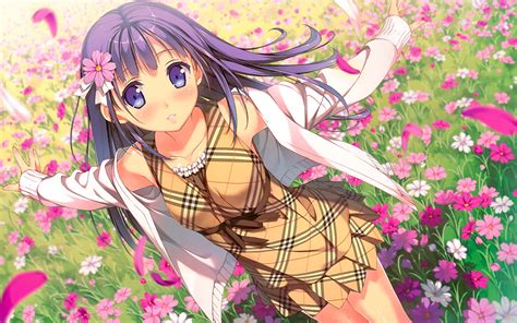 Anime girl flowers field wallpaper | 2880x1800 | #14681