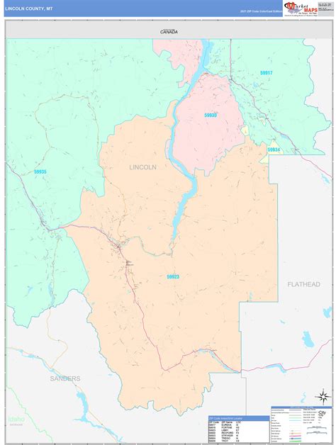 Lincoln County, MT Wall Map Color Cast Style by MarketMAPS