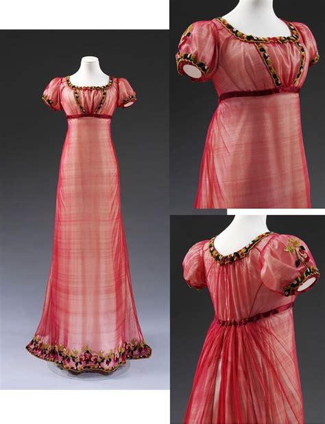 1810 ca. Evening Dress, British. Empire style, short sleeves, machine ...