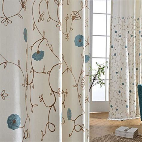 Blue embroidered flower white curtains are petals and vines patterned blackout drapes for sale # ...