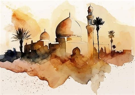 Premium Vector | The splendor of islamic art in watercolor paintings of mosques