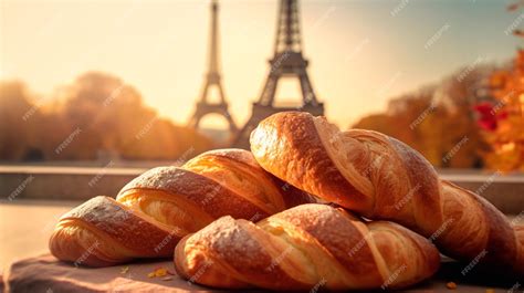 Premium Photo | Delicious french croissants on romantic background of Eiffel tower Paris ...