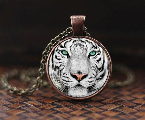 White Tiger Necklace Tiger Pendant tiger jewelry Pendant | Etsy in 2021 | Glass cabochon jewelry ...