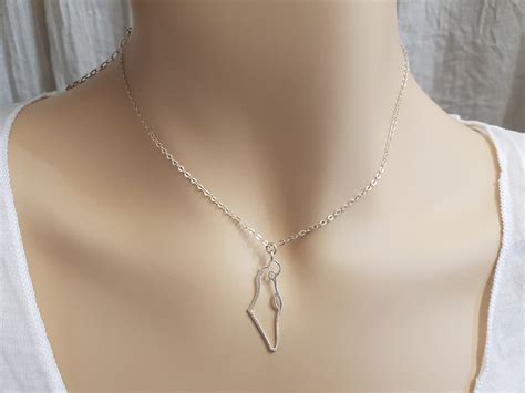 Israel Map Necklace, Holy Land Sterling Silver Map of Israel Geography Pendant, Judaica Israel ...