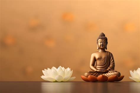 Premium Photo | A buddha statue sits next to a lotus flower