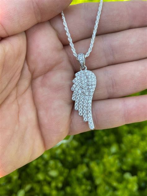 Real Solid 925 Sterling Silver Iced Angel Wing Pendant Hip Hop Diamond ...