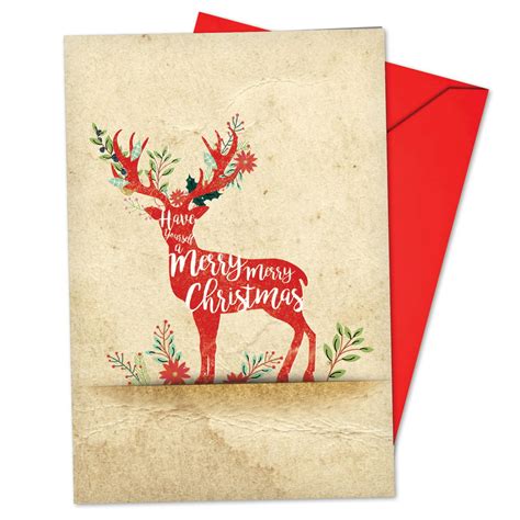 Box of 12 Reindeer Merry Christmas Cards - Beautiful Xmas Reindeer Silhouette - Walmart.com ...