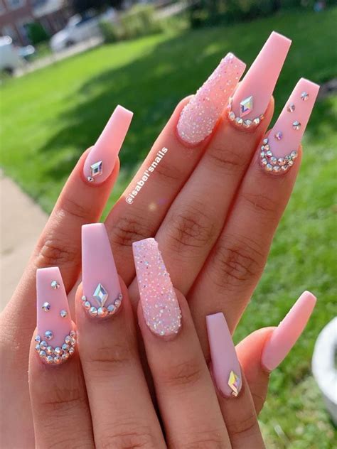 Coffin Pink Acrylic Nails With Gems : Buy products such as beurer ...