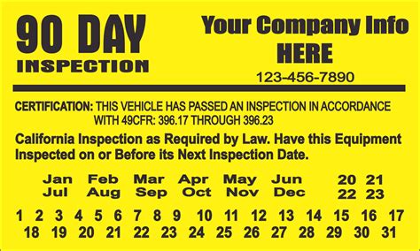 90 Days DOT Vehicle Decal Inspection Sticker Commercial | Etsy