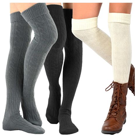 TeeHee Women's Fashion Over the Knee High Socks - 3 Pair Combo (Cable Cuff Dark Combo) - Walmart.com