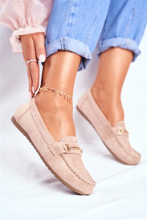 Women's Suede Moccasins Beige Dive | Cheap and fashionable shoes at Butosklep.pl