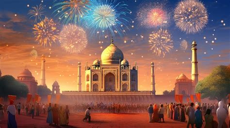 Premium AI Image | Photo view of taj mahal building with fireworks ...