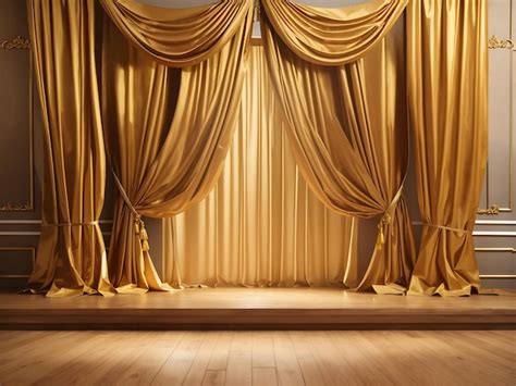 Premium AI Image | Gold curtains and wooden floor Golden stage concept ...