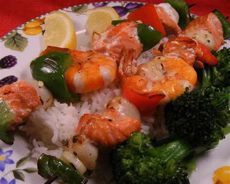 Greek Salmon and Seafood Skewers Recipe - Chef's Resource Recipes