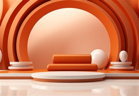 Premium AI Image | 3D realistic backdrop with orange and white pedestal podium Mockup products ...