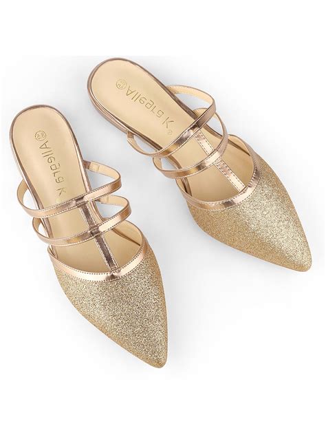 Allegra K Women's Glitter Pointy Toe Flats Mules - Walmart.com