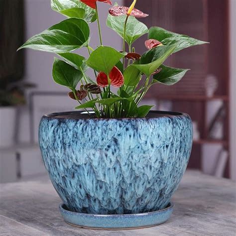 Thwarm Chinese Style Indoor Succulent Green Plant Pot Ceramic Flower ...