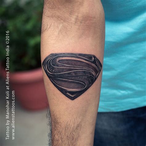 Man of Steel – Superman Logo tattoo by Manohar Koli at Aliens Tattoo India. This symbol proves ...