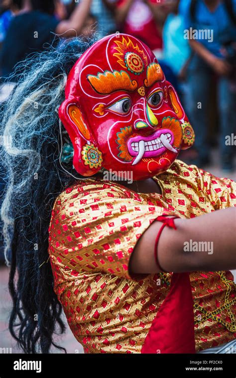 kathmandu,Nepal - Aug 17,2018: Lakhey Dance is one of the most popular dances of Nepal ...